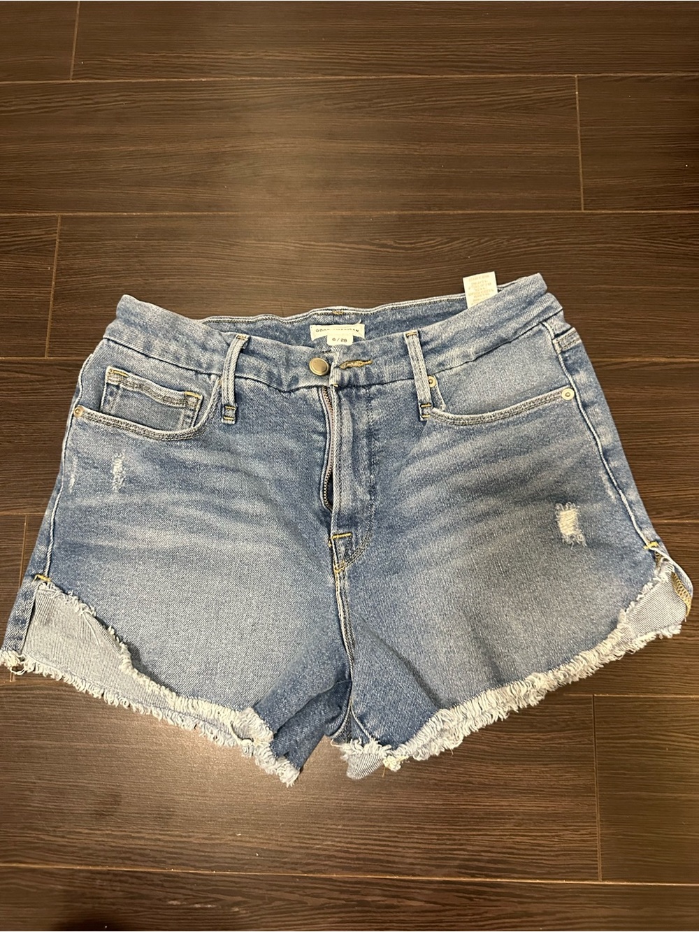 Good American Good Curve Distressed Denim Shorts - Light Blue